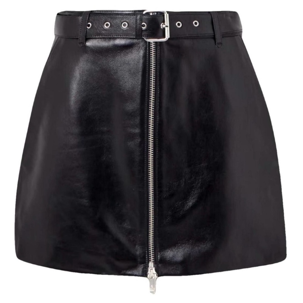 Anine Bing Ana Black Leather Mini Skirt with Exposed Zip